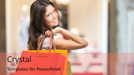  Presentation with woman pushing shopping trolley - Cool new slides with fashion gallery - young woman holding shopping bags backdrop and a coral colored foreground