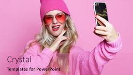  Presentation with fashion - Slide deck with funcky mobile - fashion girl taking photo makes background and a coral colored foreground