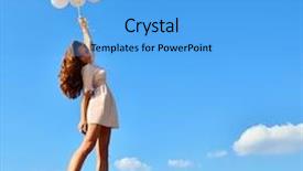  Presentation with balloons blue - Audience pleasing PPT layouts consisting of fashion girl with air balloons over blue sky backdrop and a light blue colored foreground