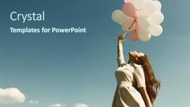  Presentation with balloons blue - Theme having fashion girl with air balloons over blue sky toned background and a ocean colored foreground