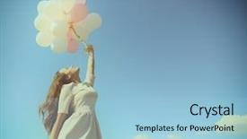  Presentation with balloons blue - Beautiful slides featuring fashion girl with air balloons backdrop and a light blue colored foreground