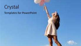  Presentation with balloons blue - Slide deck featuring fashion girl with air balloons background and a teal colored foreground