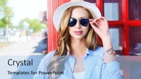  Presentation with walking - Presentation featuring fashion girls - beautiful young woman walking background and a light blue colored foreground