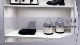  Presentation with retail store - Presentation theme featuring fashion-handbags-black-boots background and a light gray colored foreground