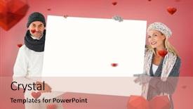  Presentation with winter - Presentation theme enhanced with fashion holding poster against red background and a  colored foreground