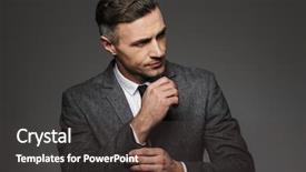  Presentation with masculine - Beautiful PPT theme featuring fashion image of masculine man backdrop and a dark gray colored foreground