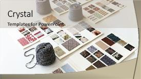  Presentation with fabrics - Beautiful presentation theme featuring fashion industry - bobbins with woolen and fabrics backdrop and a  colored foreground