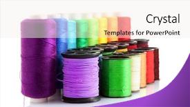  Presentation with coloured - Theme with fashion industry - coloured bobbins of thread isolated background and a sky blue colored foreground