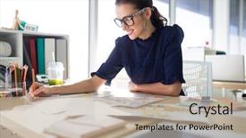  Presentation with executive - Audience pleasing slide deck consisting of fashion industry - female executive working at her backdrop and a mint green colored foreground