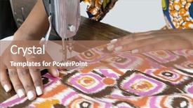  Presentation with sewing machine safety - Audience pleasing slide deck consisting of fashion industry - female tailor stitching patterned cloth backdrop and a  colored foreground