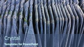  Presentation with fashion show - Presentation theme having fashion jeans jacket on hangers at the show in fashion store background and a ocean colored foreground