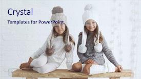  Presentation with knitted clothes - Colorful presentation theme enhanced with fashion kids - cute little girls of 5 backdrop and a sky blue colored foreground