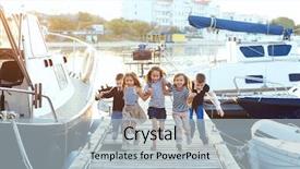  Presentation with kids fashion - Beautiful PPT theme featuring striped navy clothes in marine backdrop and a light blue colored foreground