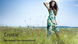  Presentation with beautiful green - Presentation theme with fashion lifestyle - portrait of beautiful girl background and a gold colored foreground