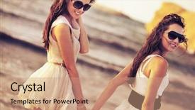  Presentation with helping others two hands woman - PPT theme consisting of fashion lifestyle - two smiling woman background and a coral colored foreground