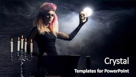  Presentation with witchcraft - PPT theme featuring fashion maganize - beautiful witch making the witchcraft background and a  colored foreground