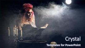  Presentation with witchcraft - Theme featuring fashion maganize - beautiful witch making the witchcraft background and a navy blue colored foreground