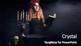  Presentation with witchcraft - PPT theme featuring fashion maganize - beautiful witch making the witchcraft background and a black colored foreground