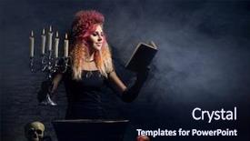  Presentation with witchcraft - Amazing PPT theme having fashion maganize - beautiful witch making the witchcraft backdrop and a wine colored foreground