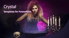  Presentation with crime halloween concept blood dripping - Amazing theme having fashion maganize - young and beautiful witch backdrop and a  colored foreground