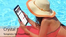  Presentation with fashion - Beautiful presentation featuring fashion magazine - woman holding tablet computer backdrop and a coral colored foreground