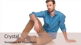  Presentation with fashion - Colorful theme enhanced with fashion man sitting down backdrop and a coral colored foreground