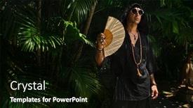  Presentation with green foliage - Slides having fashion man with fan against green foliage background and a black colored foreground