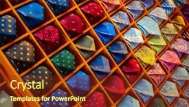  Presentation with tie - Slide deck having fashion mens wear design - colorful tie collection background and a tawny brown colored foreground