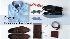  Presentation with set of sauces in white - Cool new presentation design with fashion mens wear design - set of male stylish clothes backdrop and a light blue colored foreground