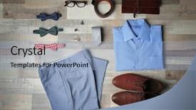  Presentation with clothing wooden clothes hanger object - Presentation theme having fashion mens wear design - set of stylish male clothes background and a light blue colored foreground