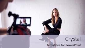  Presentation with video - Slide set featuring fashion-model-being-filmed background and a light blue colored foreground