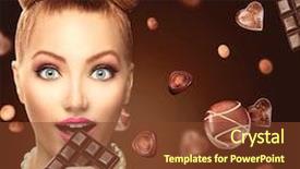 Presentation with girl model - Cool new PPT layouts with fashion model girl eating chocolate backdrop and a tawny brown colored foreground