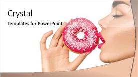  Presentation with pink beauty - Colorful PPT layouts enhanced with fashion model girl enjoying food backdrop and a white colored foreground