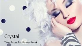  Presentation with beauty and fashion - Theme enhanced with model girl with white feather background and a light gray colored foreground