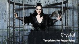  Presentation with cage - Slide set consisting of fashion model in fantasy dress posing in steel cage background and a tawny brown colored foreground