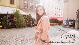  Presentation with street - Audience pleasing PPT layouts consisting of fashion model on the street backdrop and a  colored foreground