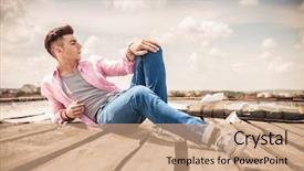  Presentation with makeup fashion model applying lipstick - Colorful slide deck enhanced with fashion model posing while lying backdrop and a coral colored foreground