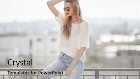  Presentation with makeup fashion model applying lipstick - Presentation design having fashion model summer look jeans background and a light gray colored foreground