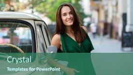  Presentation with urban green - Colorful slide deck enhanced with fashion-model-wearing-green-overall backdrop and a ocean colored foreground