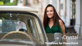  Presentation with urban green - Audience pleasing PPT layouts consisting of fashion-model-wearing-green-overall backdrop and a gray colored foreground