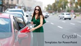  Presentation with urban green - Audience pleasing theme consisting of fashion-model-wearing-green-overall backdrop and a light gray colored foreground