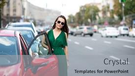  Presentation with urban green - PPT layouts featuring fashion-model-wearing-green-overall background and a light gray colored foreground