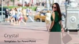  Presentation with urban green - PPT theme having fashion-model-wearing-green-overall background and a soft green colored foreground