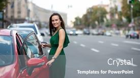  Presentation with urban green - Amazing PPT layouts having fashion-model-wearing-green-overall backdrop and a gray colored foreground