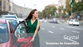  Presentation with urban green - Colorful PPT theme enhanced with fashion-model-wearing-green-overall backdrop and a gray colored foreground