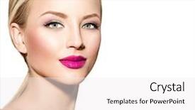  Presentation with makeup fashion model applying lipstick - Beautiful slide deck featuring fashion model with bright makeup backdrop and a white colored foreground