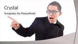  Presentation with funny - Slide deck with fashion modeling googles - funny gentleman in striped suit background and a  colored foreground