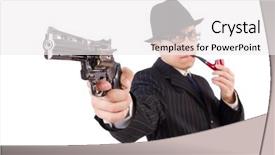  Presentation with black and white film strip - Presentation theme enhanced with fashion modeling googles - funny gentleman in striped suit background and a  colored foreground