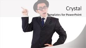  Presentation with funny - Slide set enhanced with fashion modeling googles - funny gentleman in striped suit background and a  colored foreground