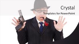  Presentation with funny - Theme having fashion modeling googles - funny gentleman in striped suit background and a white colored foreground